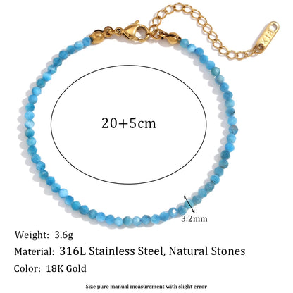 MamacitaSlay Summer 3mm natural stone amazonite Turquoise Jade Larimar Bracelet on the leg Waterproof Anklets jewellery women