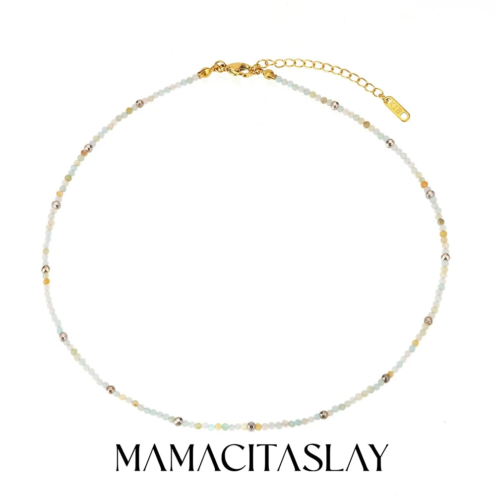 MamacitaSlay 316L Stainless Steel Natural Stone Necklace Elastic Rope Bracelet Handmade Waterproof Jewelry Women's Classic Gift