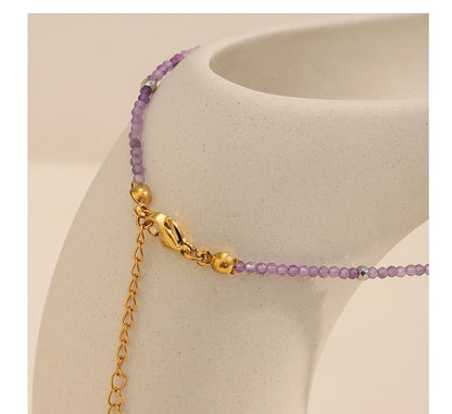 MamacitaSlay 316L Stainless Steel Natural Stone Necklace Elastic Rope Bracelet Handmade Waterproof Jewelry Women's Classic Gift