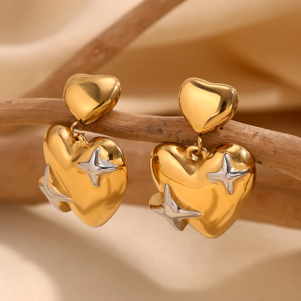 MamacitaSlay Exclusive Stainless Steel Heart Star Earrings 2025 New Design Waterproof Jewelry Women's Charm Statement Earrings