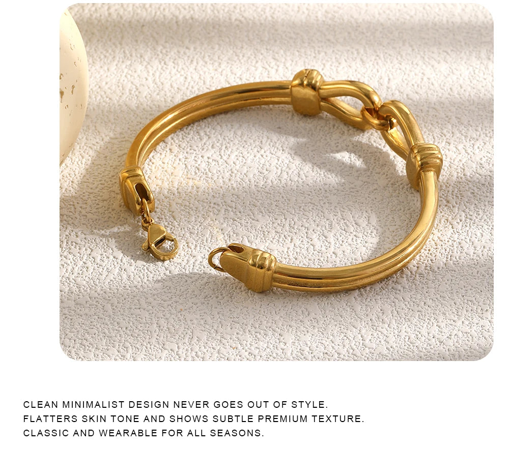 MamacitaSlay 316L Stainless Steel Interlocking Double Link Bangle 18K Gold Plated Waterproof Jewelry For Women Daily Bracelet