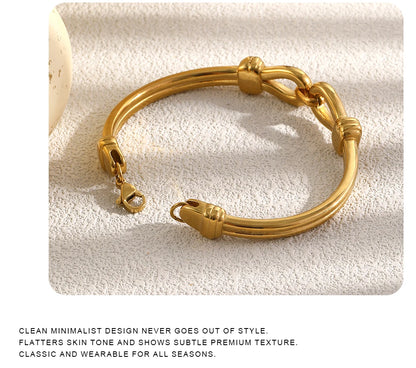 MamacitaSlay 316L Stainless Steel Interlocking Double Link Bangle 18K Gold Plated Waterproof Jewelry For Women Daily Bracelet