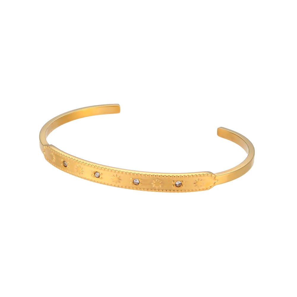 18K Gold Plated Deliacte Luxury Colorful Zircon Shiny Stars Cuff Bangles High Quality Waterproof Jewelry Bracelets for Women