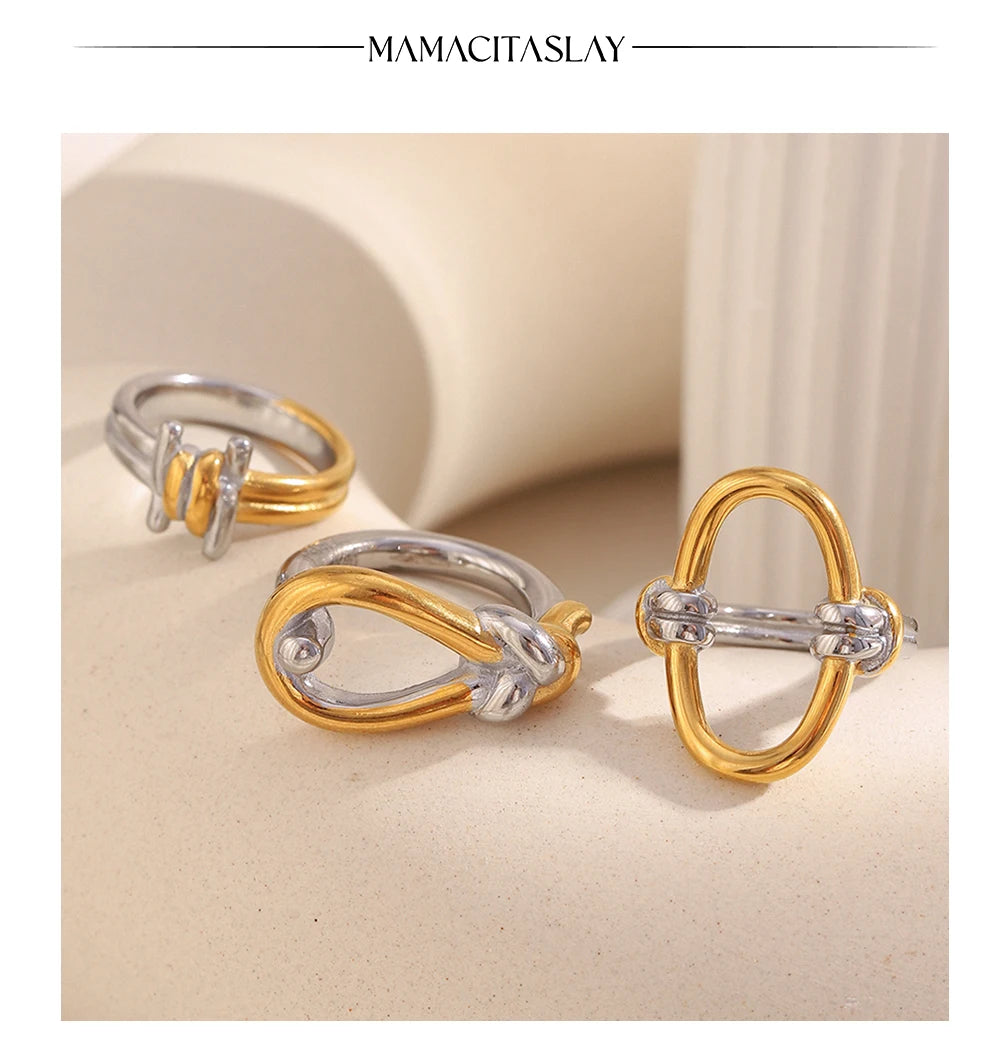 MamacitaSlay 316L Stainless Steel Mixed Color Knot Shaped Hollow Ring 2025 New Trend Waterproof Ring Women's Creative Cool Ring