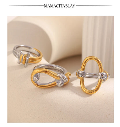 MamacitaSlay 316L Stainless Steel Mixed Color Knot Shaped Hollow Ring 2025 New Trend Waterproof Ring Women's Creative Cool Ring