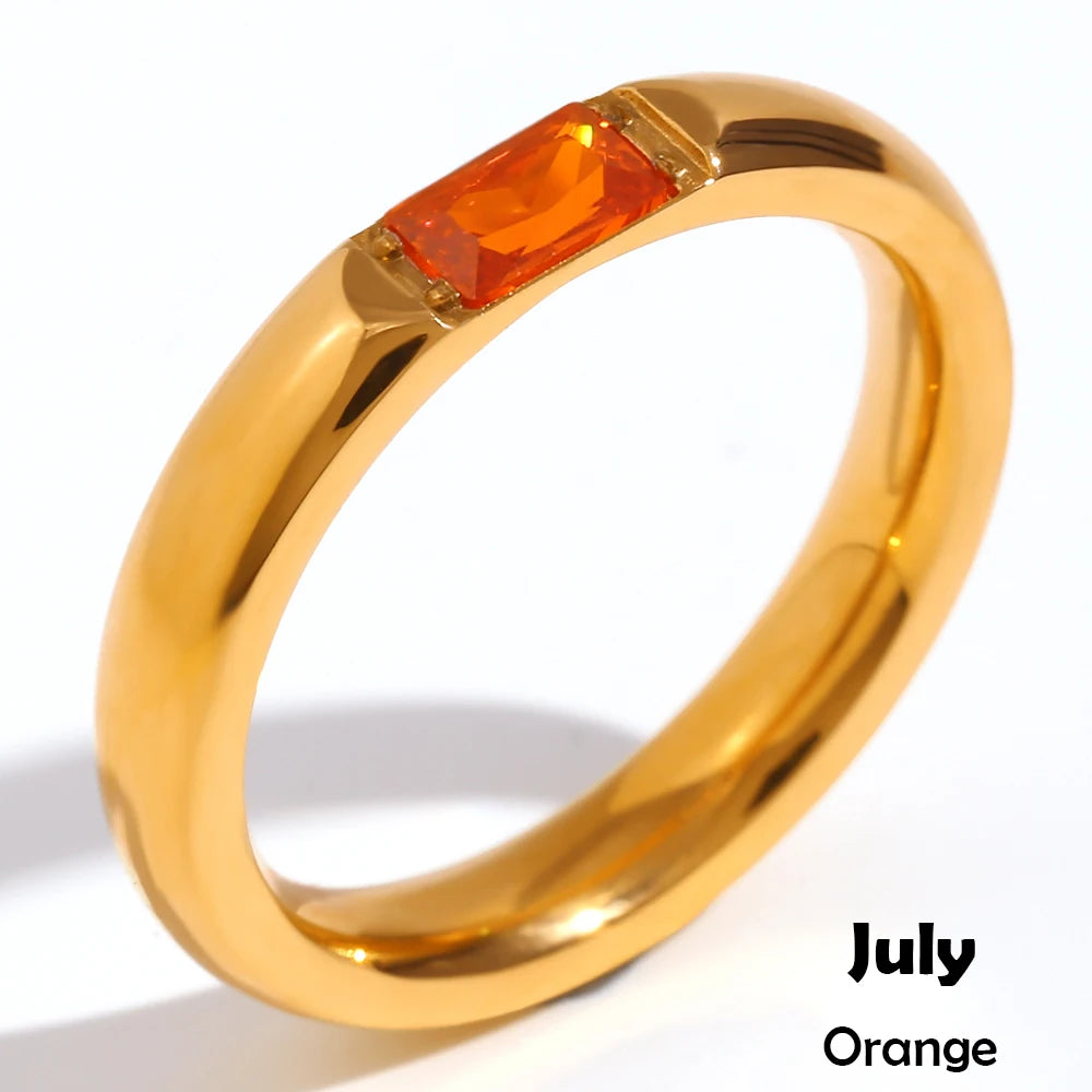 MamacitaSlay 316L Stainless Steel Zircon Birthstone Ring Party Simple Waterproof Jewelry Classic Gift Women's High Quality Ring