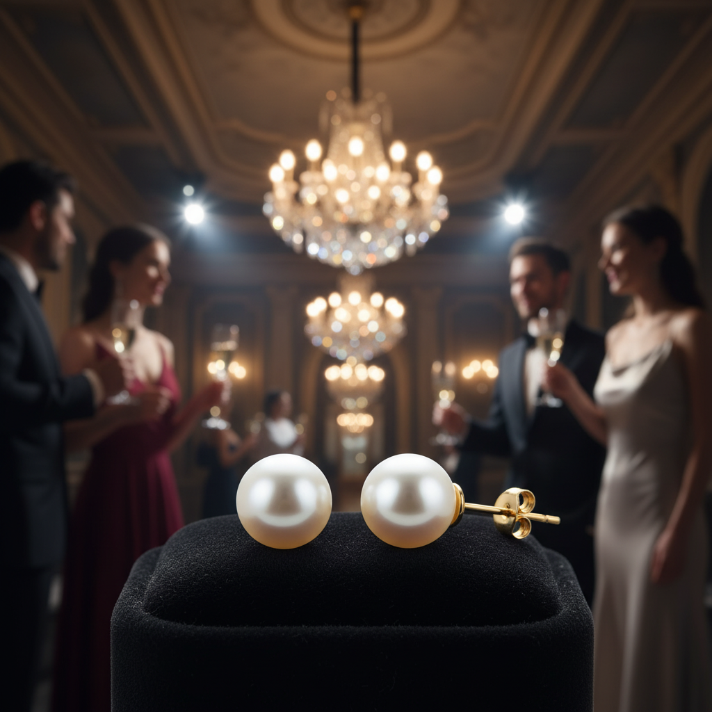 Elegant Pearl Gold Stud Earrings
