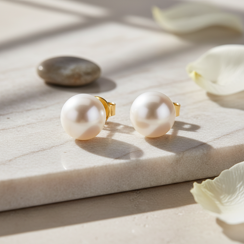 Elegant Pearl Gold Stud Earrings