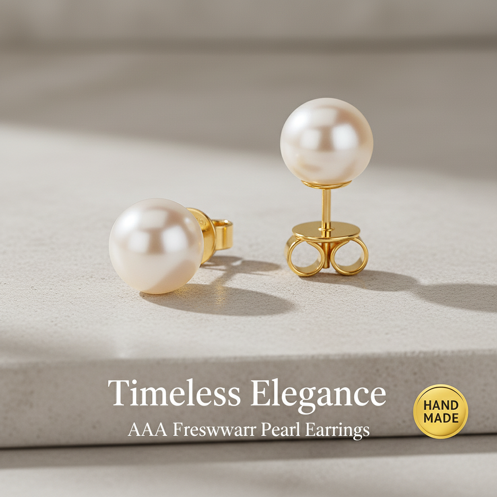 Elegant Pearl Gold Stud Earrings