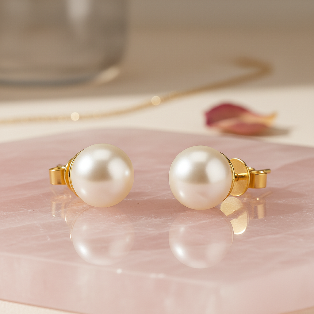 Elegant Pearl Gold Stud Earrings