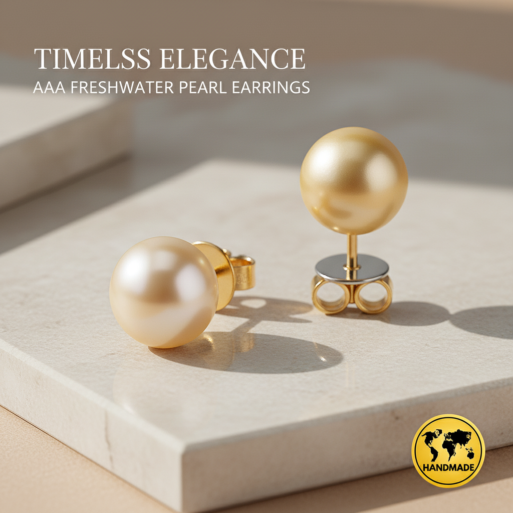 Elegant Pearl Gold Stud Earrings