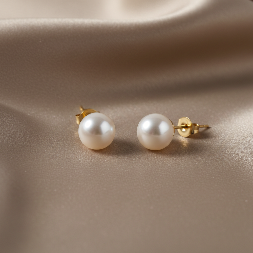 Elegant Pearl Gold Stud Earrings