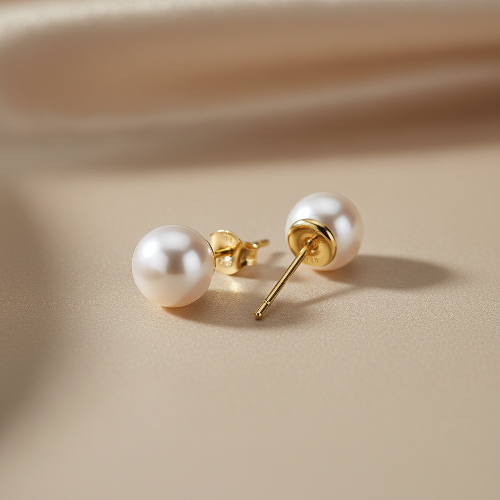 Elegant Pearl Gold Stud Earrings