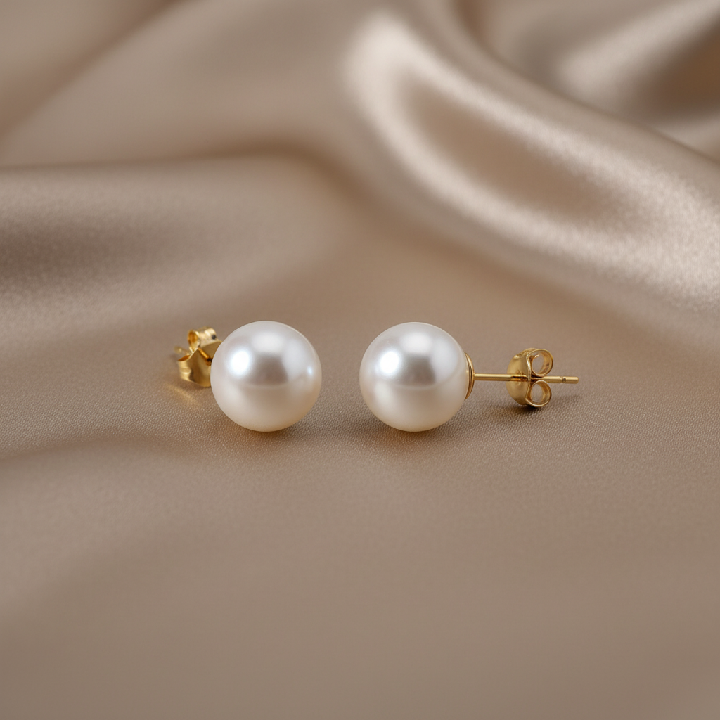 Elegant Pearl Gold Stud Earrings